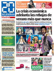 Portada de '20 minutos' en Madrid.