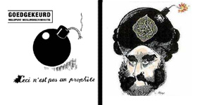 A la izquierda, un dibujo en el que Nekschot se dirige al MDI y le dice &rsquo;Aqu&iacute; no hay un profeta&rsquo;, en alusi&oacute;n a la publicada en &rsquo;Jyllands Postem&rsquo; (drch)