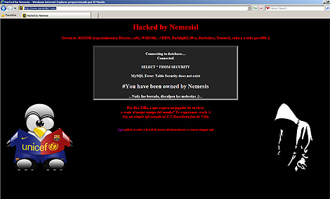Portada de la web oficial de David Villa 'hackeada'.