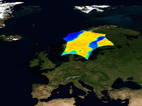 Imagen del brillo de la temperatura en Escandinavia. | ESA
