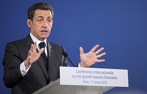 Sarkozy, en la inauguración de la Conferencia Internacional sobre las grandes cuencas forestales. | Efe