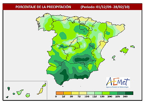 El mapa recoge las precipitaciones registradas durante este  invierno. | AEMET