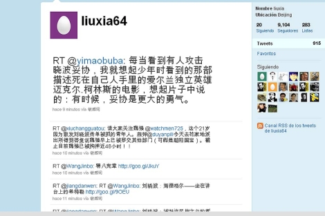 Imagen del Twitter de Liu Xia. Imagen del Twitter de Liu Xia.