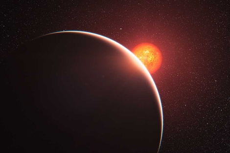 Recreación artística del exoplaneta GJ 1214b y de su estrella anfitriona. | ESO