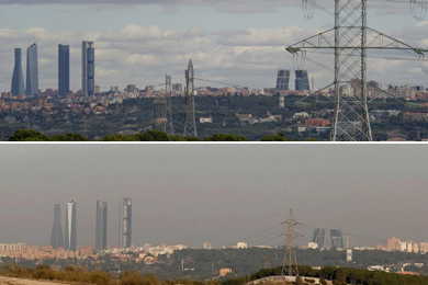 El cielo de Madrid este lunes y la pasada semana. | EM
