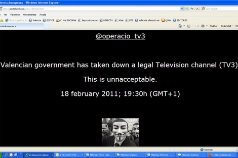 Portada de la web que anuncia el ataque a la web de la Generalitat.