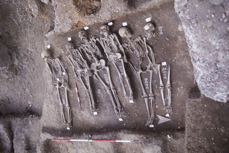 Esqueletos exhumados en el cementerio de Smithfield, en Londres.|Nature