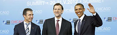 Rasmussen, Rajoy y Obama. | Reuters M�S IM�GENES