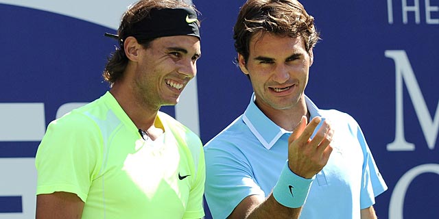 Nadal y Federer, durante un entrenamiento. Foto: EFE
