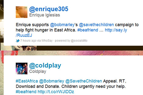 El Twitter de Enrique Iglesias y Coldplay.